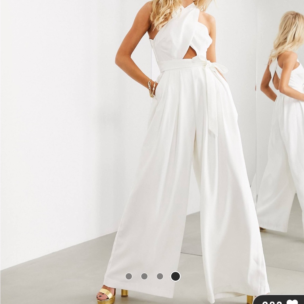 White ASOS cross front jumpsuit with tie.